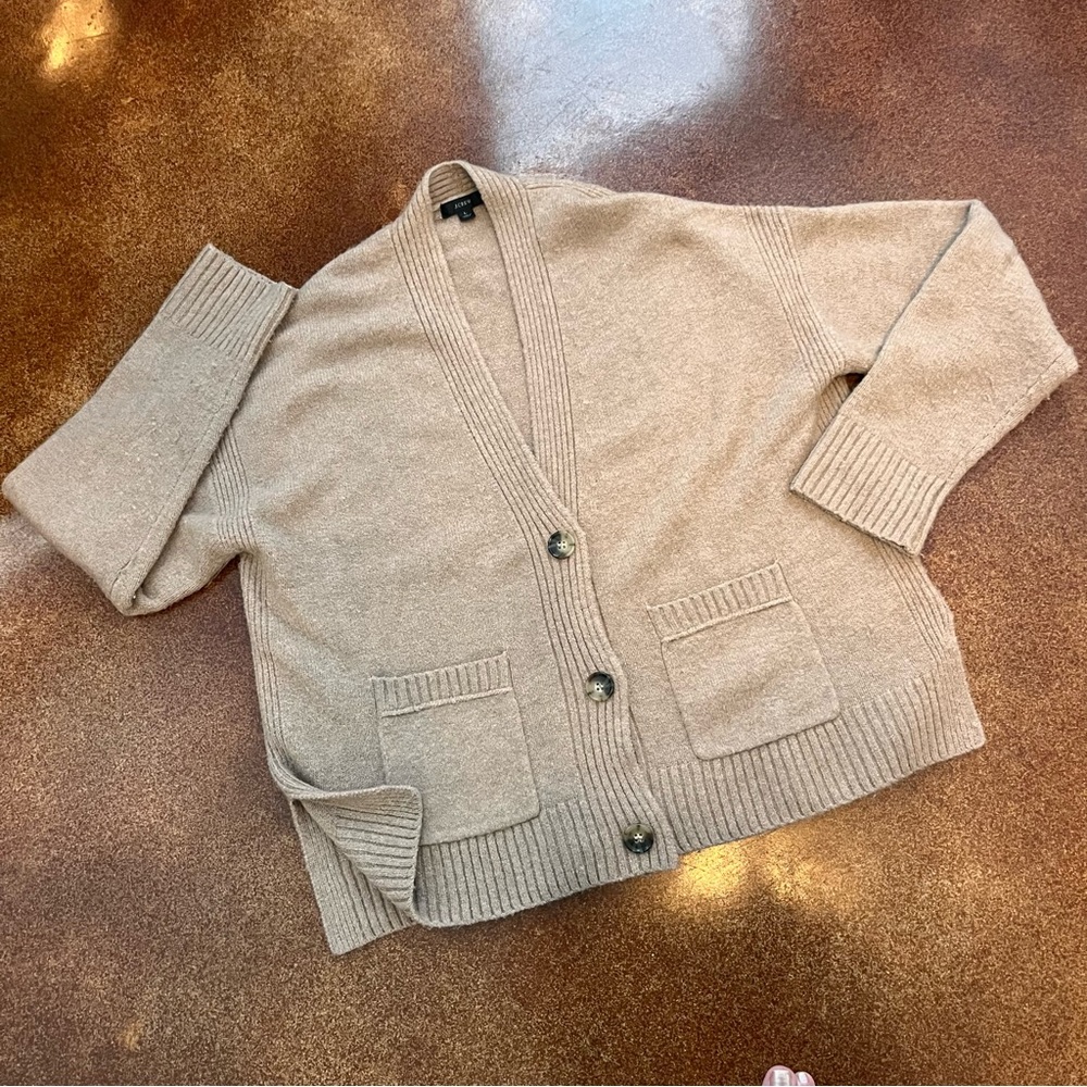 J. Crew Taupe Button Front Pocket Cardigan